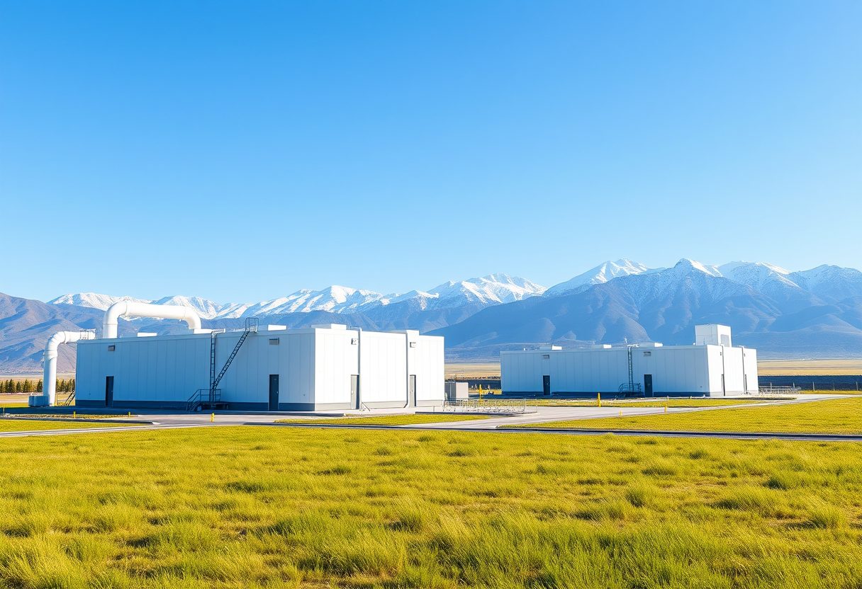 A clean, modern nuclear energy facility set against Utah's mountains